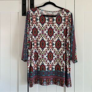 Susan Graver 1X Printed Tunic Top 3/4 Sleeve